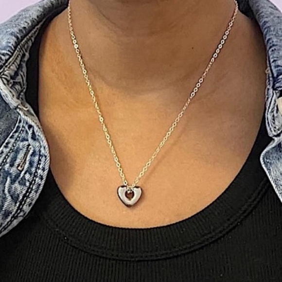 Handmade Jewelry - Heart Chain Drop Ear Huggies & Necklace